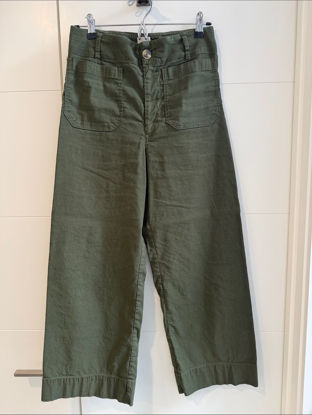 Maeve Olive Green High-Rise Wide Leg Capris